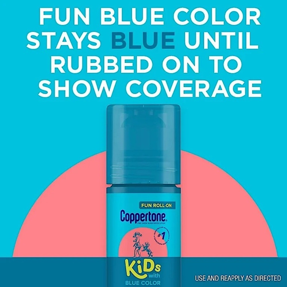 3/$12 Coppertone Kids Roll On Water Resistant Sunscreen with Blue Color 2.5oz - Picture 3 of 3